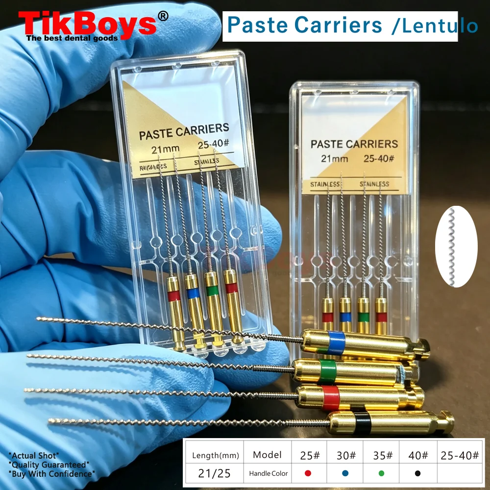 4pcs/Box 21/25mm Dental Lentulo Paste Carriers Endodontic Reamers Drill Burs Endo Files Dentist Materials Instruments Endodoncia