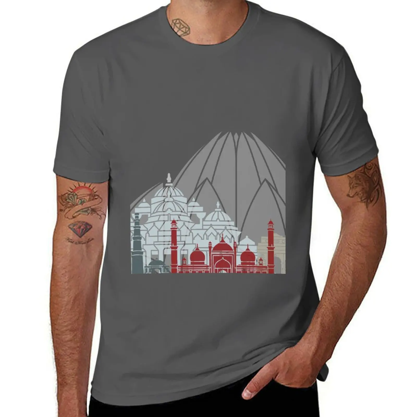 

Delhi skyline poster T-Shirt Louboutins vintage clothes t shirts for men cotton