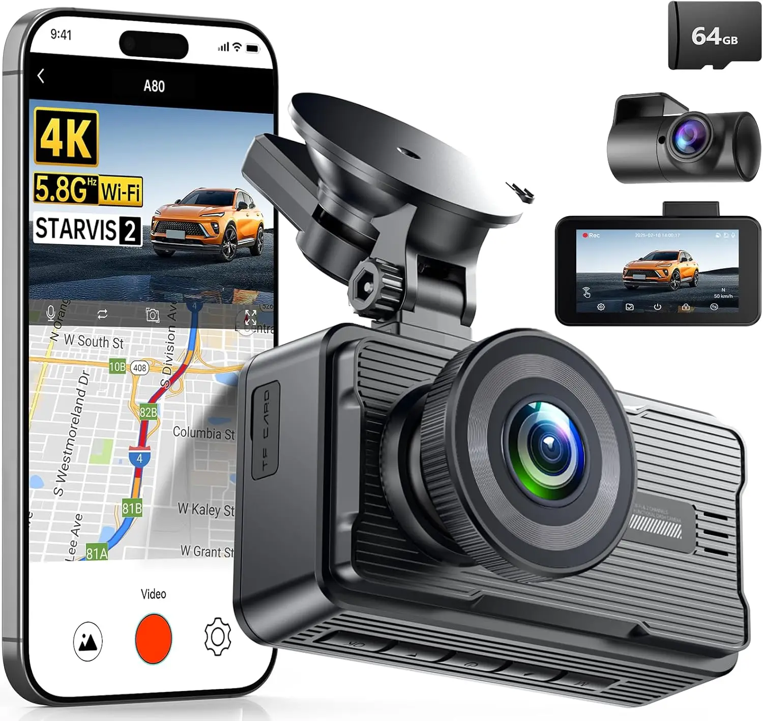 4K Dual Dashcam Wit…
