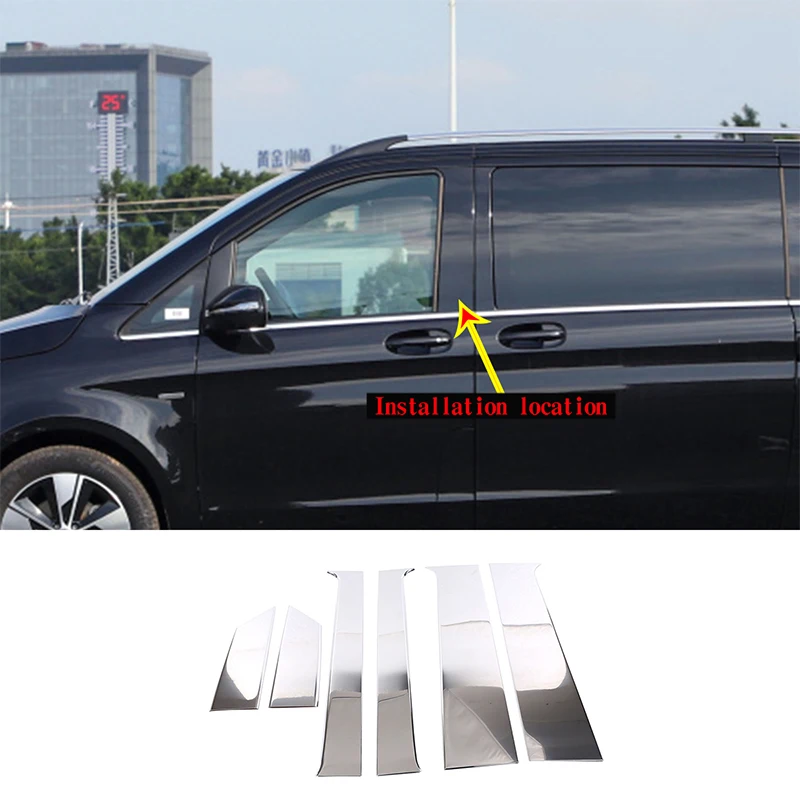 

Stainless Steel Car Accessories Window Center Pillar Trim Chrom Plate Moulding Kit For Mercedes Benz V Class Vito W447 2015-2021