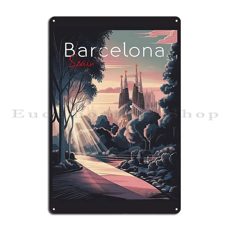Sunset Serenity At Sagrada Familia Metal Plaque Poster Kitchen Vintage Rusty Club Create Tin Sign Poster