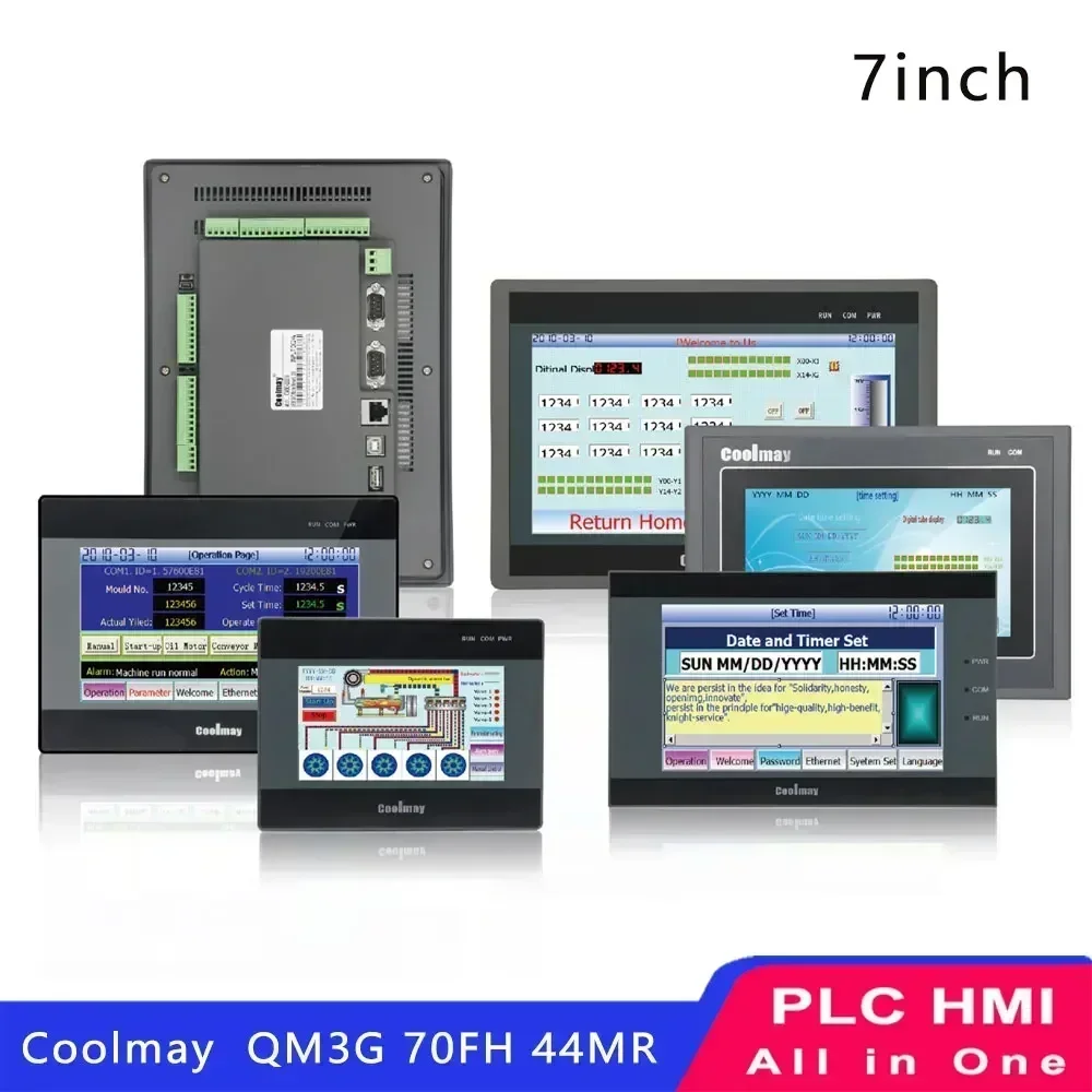 Coolmay HMI PLC 7 Inch All in One Integrated QM3G with Ethernet 70fh 44MT 44MR 60MT 60MRT Compatible with FX3G/FX3U/FX3S PLC