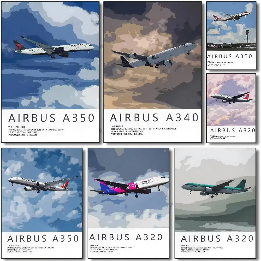1pc Airbus A320 A380 A350 A319 Aviation Aircraft Poster Sticker Print Waterproof Wall Art For Living Room Bedroom Home Decor