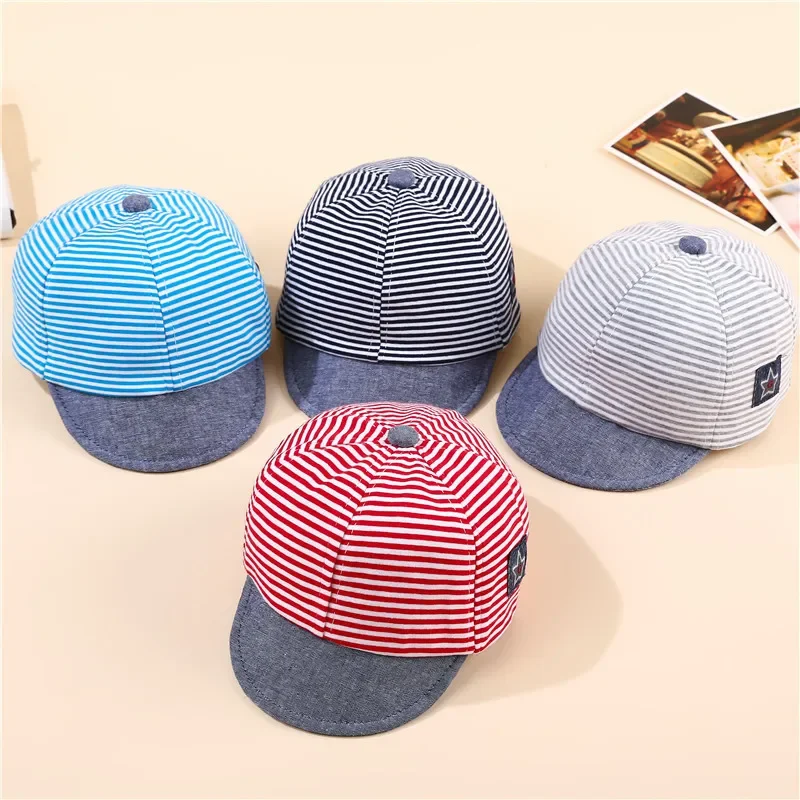 Summer Baby Hat Casual Striped Boys Girls Baseball Beret Kids Toddler Infant Soft Cotton Eaves Peaked Hats Adjustable Hooded Cap