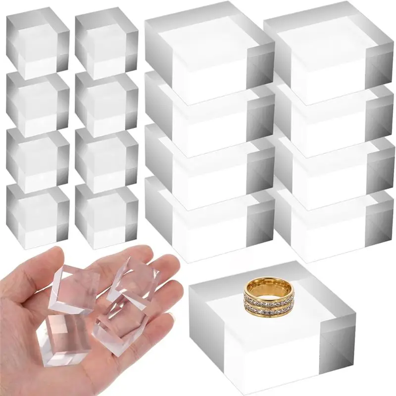 AA94-16 Pcs Acrylic Blocks For Display Clear Acrylic Block Stand Square Display Block Polished Jewelry Display Stand Showcase