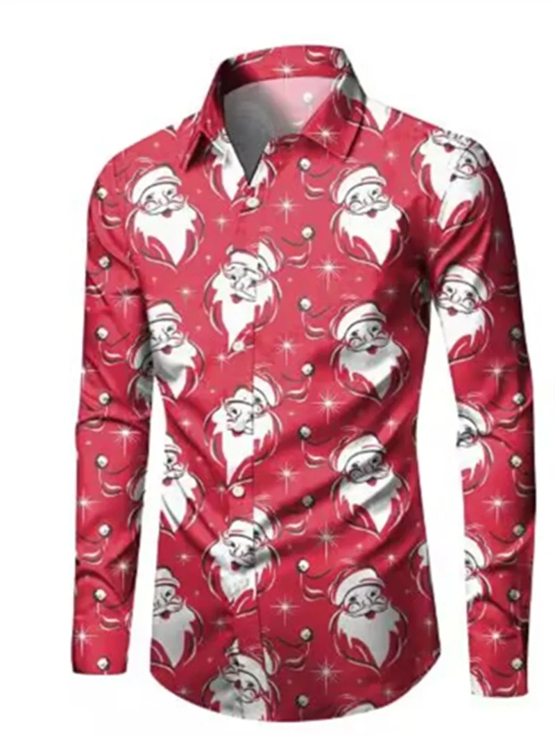 

2024 Men's Shirt Fashion Christmas Dress Style High End Shirt Loose Comfortable Santa Claus Print Long Sleeve Everyday Wear