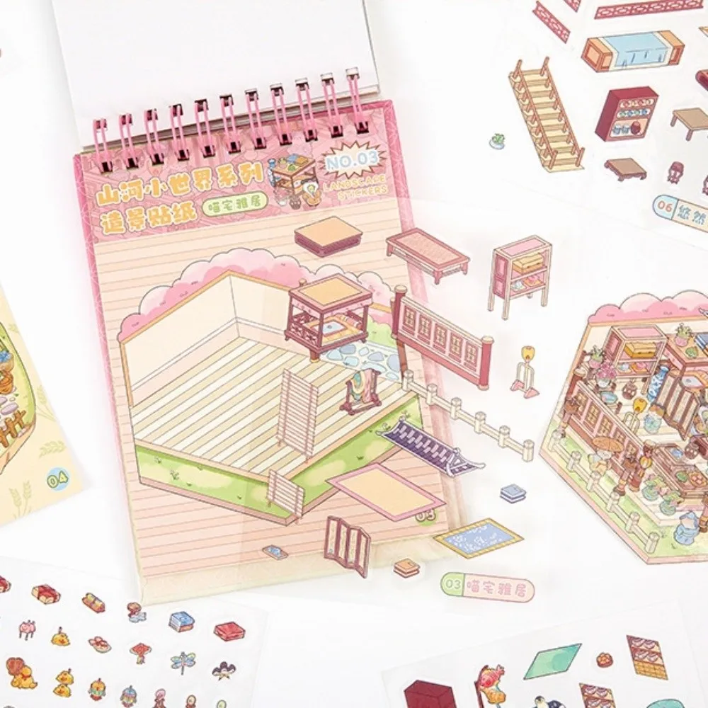 

PET Miniature Scenes Sticker Mini Size 10 Scene 35 Sheets DIY Sticker Books Creative Crafting Cartoon 3D Landscape Sticker