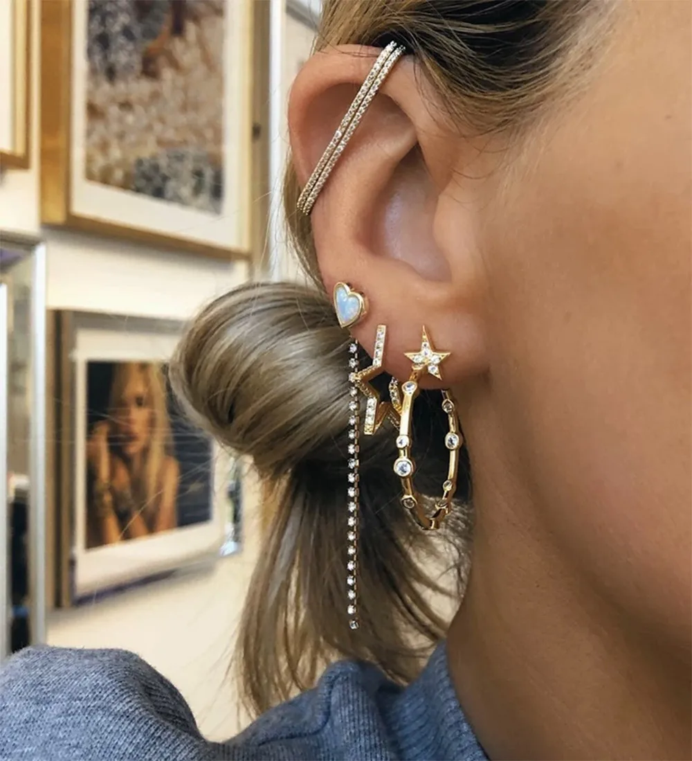 ANDYWEN 925 Sterling Silver Pave EarBar EarCuff No Piercing Clip On Earrings Ear Bars Cuffs Women 2021 Luxury Jewelry
