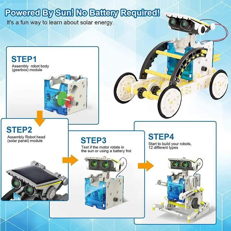 Mainan STEM Kit Percobaan Robot Surya DIY Anak-anak Kit Robotika 13 In 1 Kit Bangunan Robotika Bertenaga Surya Hadiah Pendidikan untuk Anak Laki-laki