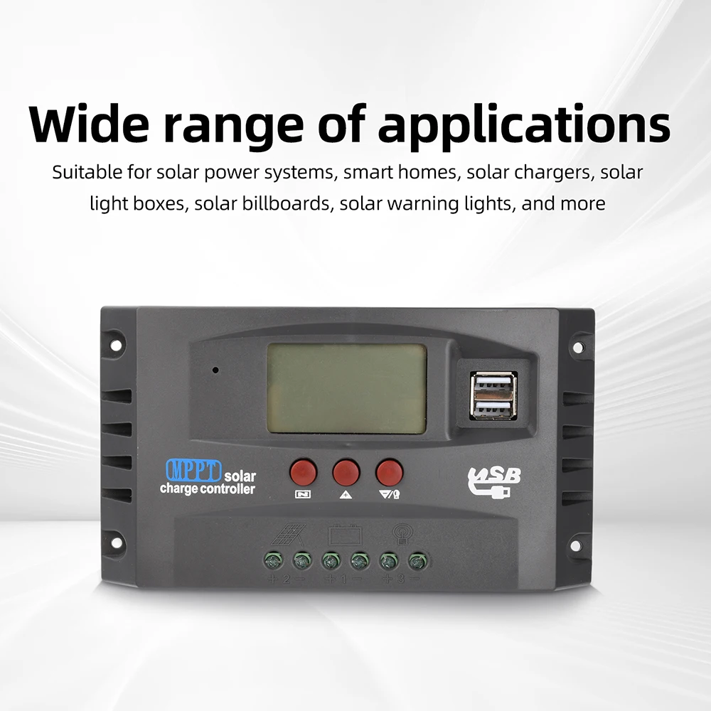 MPPT Solar Controller 12V/24V 30A/60A/100A Solar Charge Controller Supports Lead Acid Lithium LiFePO4 Batteries Dual USB Ports