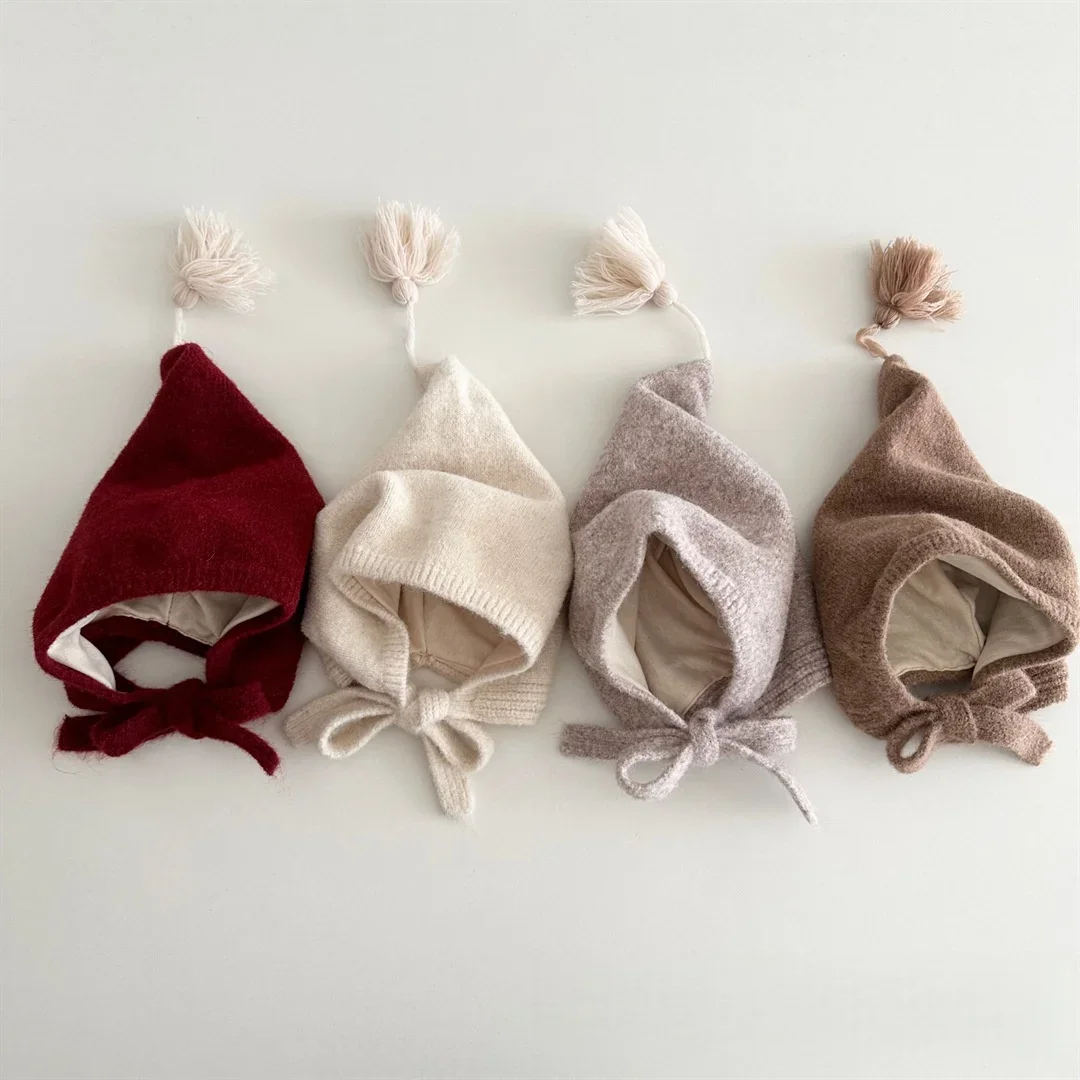 

1-4Y Boys Girls Winter Warm Earflap Kids Hat Korean Style Soft Pointed Wizard Beanie with Tassel Head Circumference 46-48cm