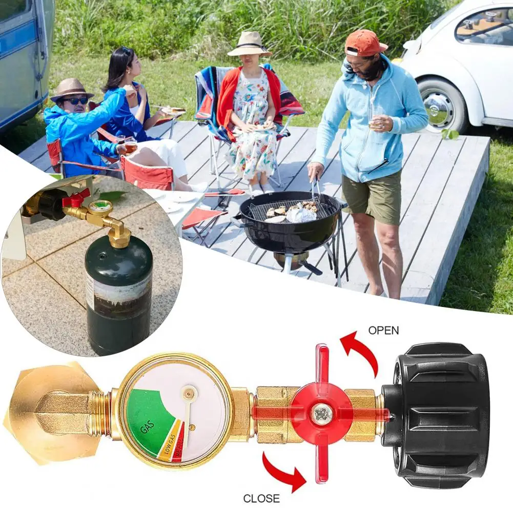 Gas Tank Connector Propane Tank Filling Accessory Explosion-proof Brass Gas Tank Refill Adapter with Valve Gauge for Outdoor