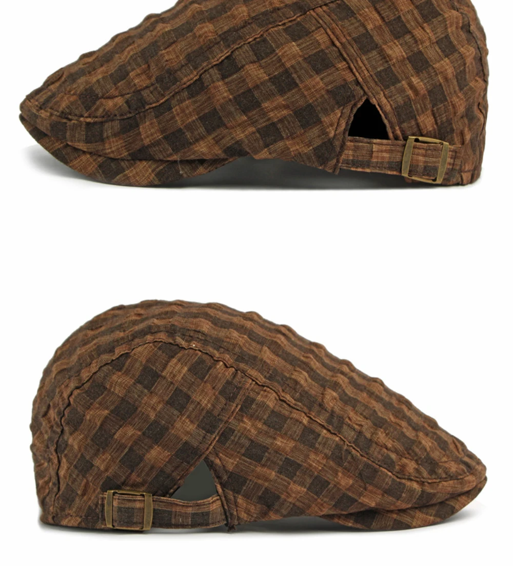 HT5093 Baskenmützen Frühling Sommer Atmungsaktive Sonnenkappe für Männer und Frauen Künstler-Malermütze Verstellbare Ivy Flat Cap Unisex Karierte Baskenmütze – Detail 11
