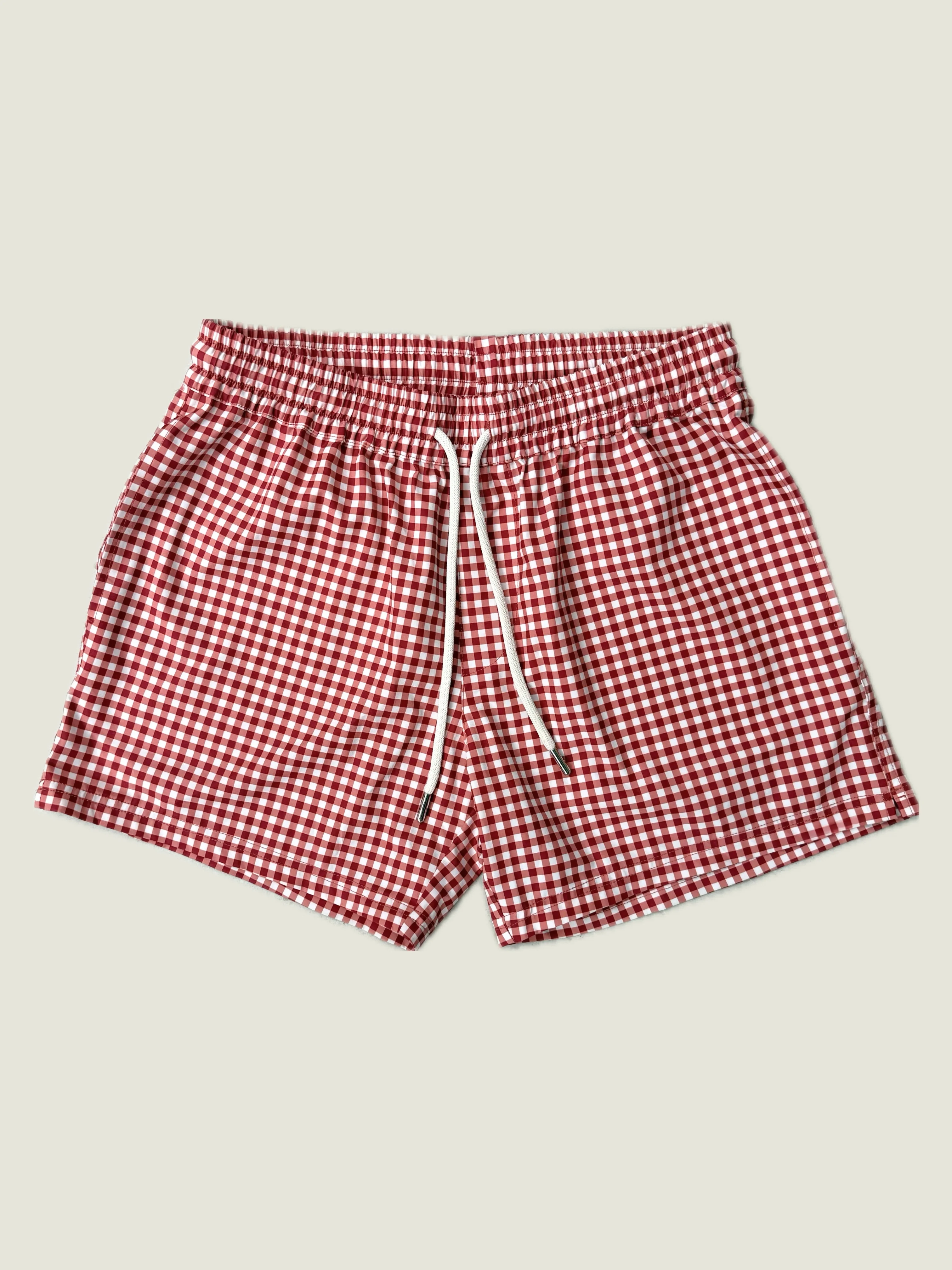 Men High-end Fashion Comfort Shorts Breathable Y2K Classic Red Gingham Check Print Drawstring Casual Beach Shorts