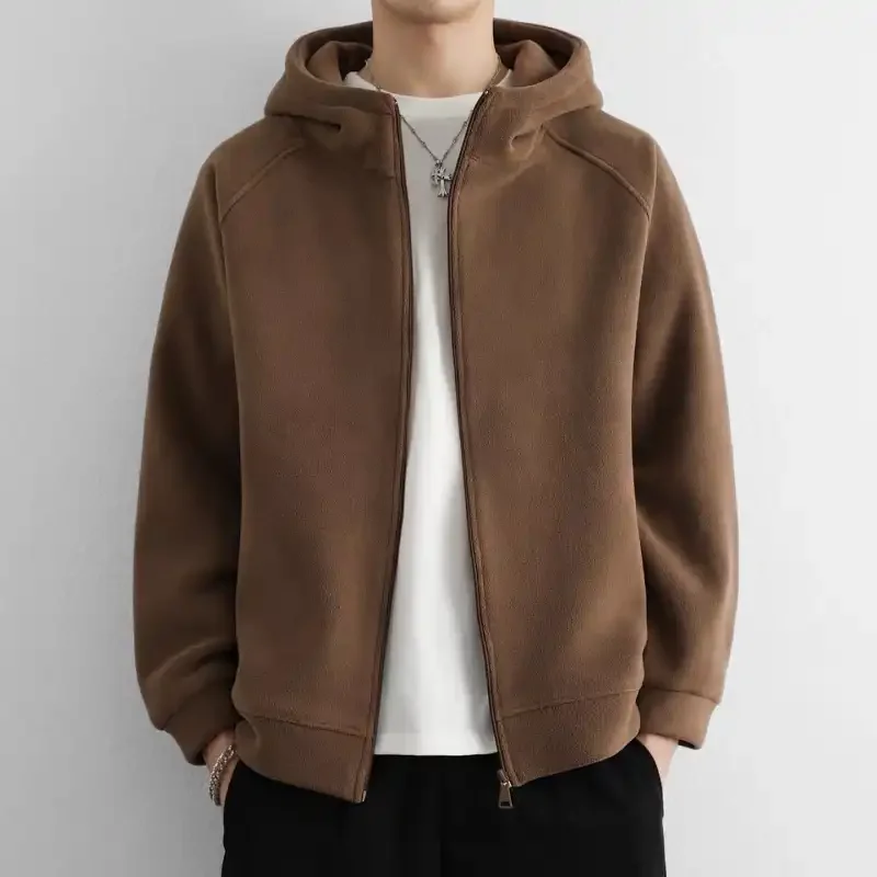 

Men's Casual Hooded Zipper Sweatshirt Loose Fit Solid Color Full Sleeve Fleece Lined Daily Wear Spring Autumn Style