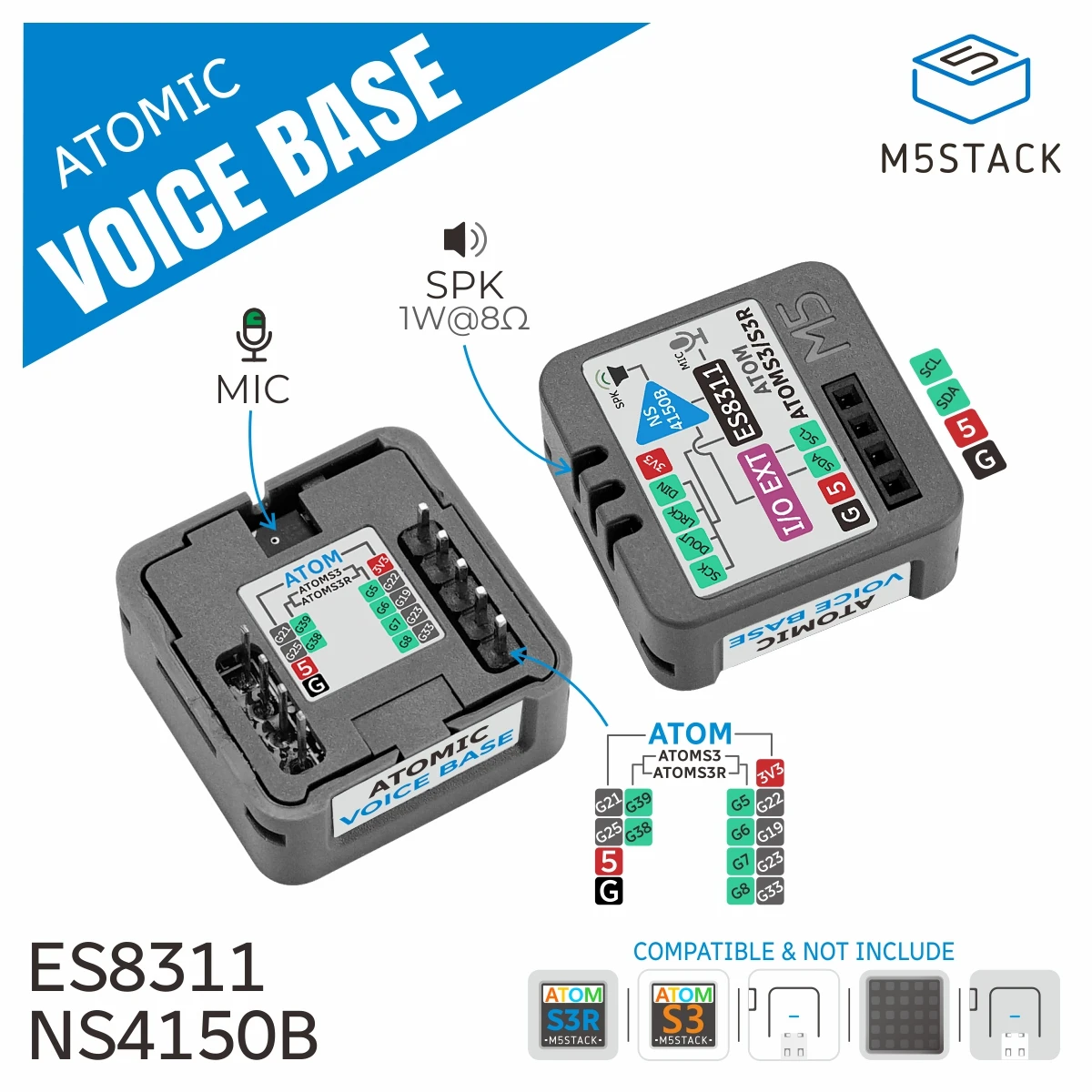 

M5Stack Official Atomic Voice Base w/ Microphone andSpeaker