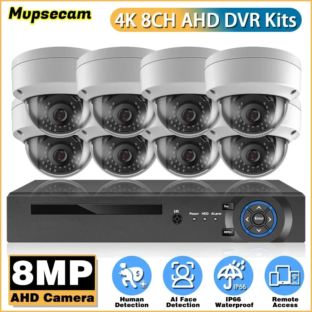 

AHD купольная система видеонаблюдения, комплект 4K 8CH DVR, уличная водонепроницаемая камера видеонаблюдения, комплект системы видеонаблюдения, 4CH 8MP XMEYE