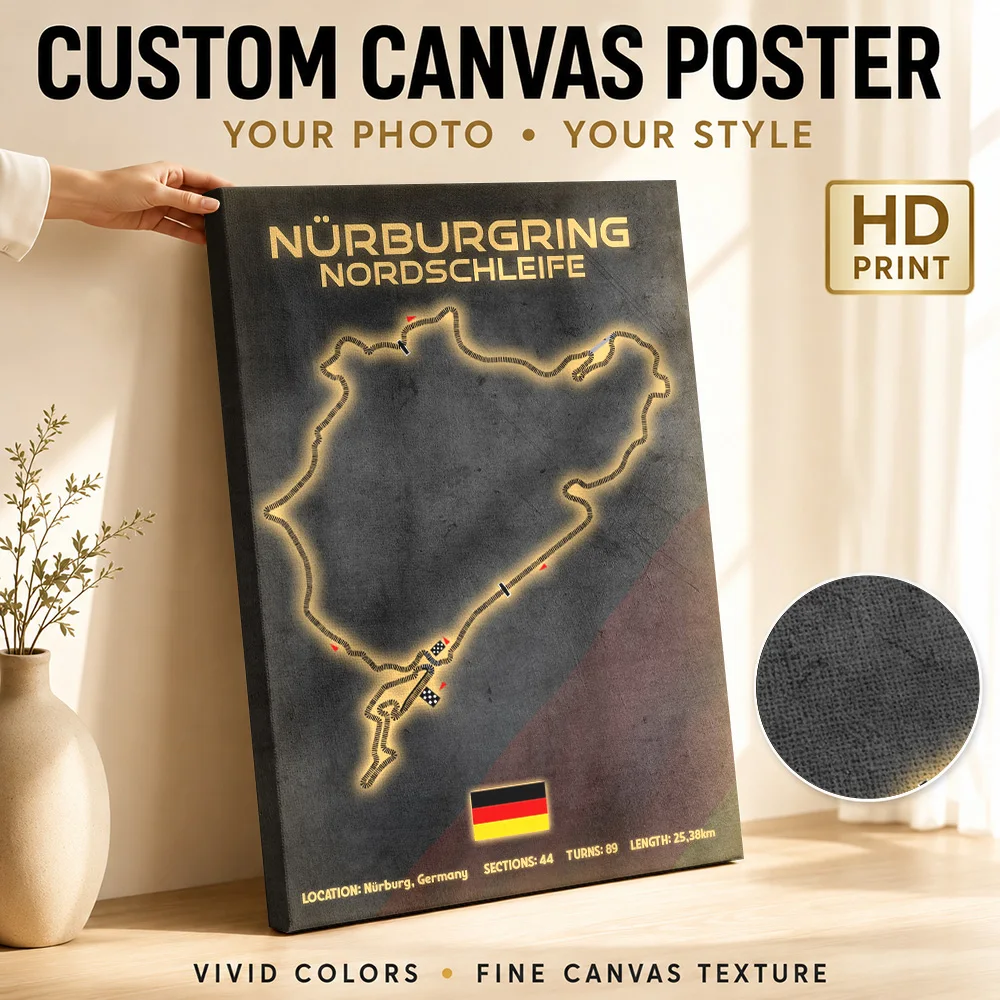Nurburgring Circuit Canvas Print Poster Personalized Photo Retro Automotive Wall Paintings Decoration for Garage Ready to Hang