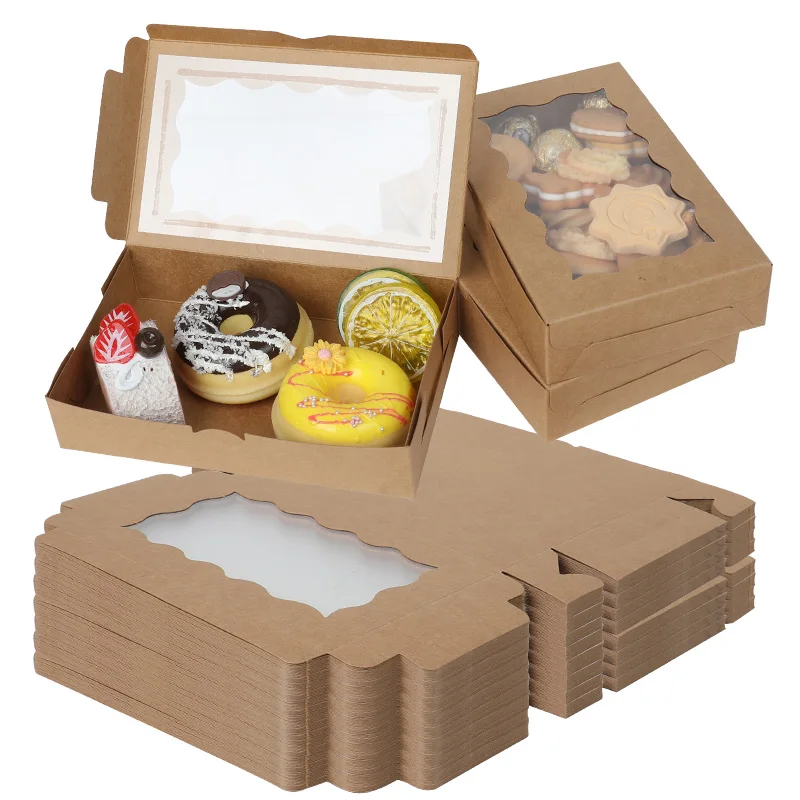 5Pcs Cake Carrier Rectangular Box White Brown Bread Box With Window For Pies Doughnuts Muffins Wedding Party Supplies