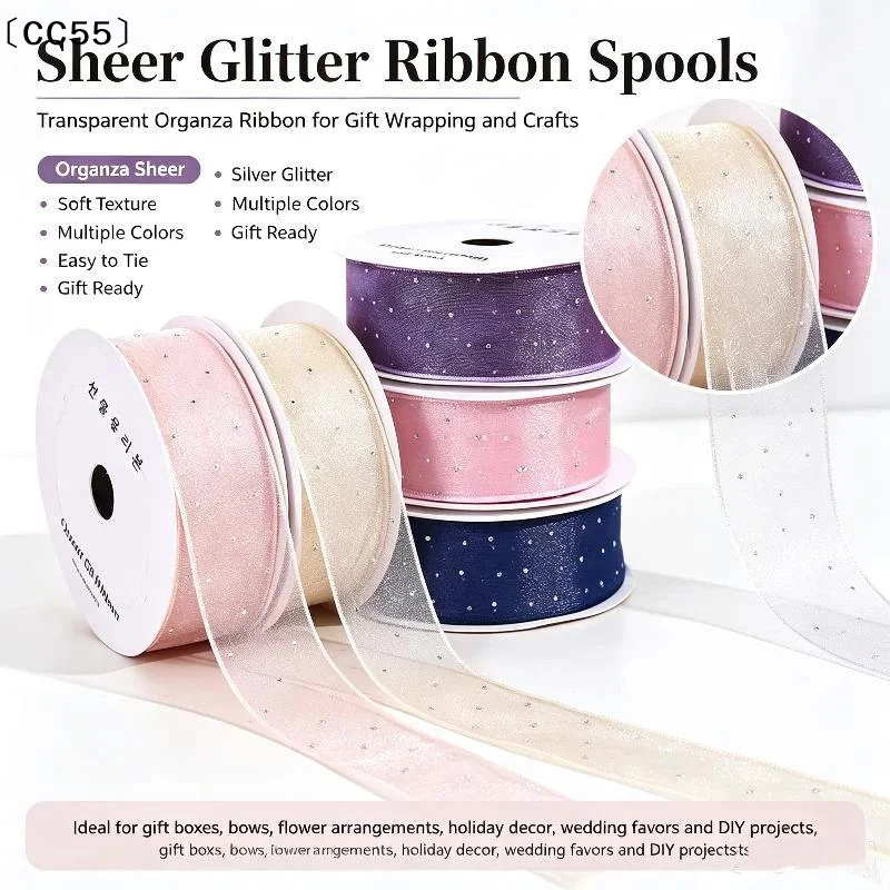 2. 5/4cm Hot Stamping Hair Accessory Ribbonl Organza Ribbon Trim For Handmade Bows Hair Clips Garments Gift Packaging Tape〔CC55〕