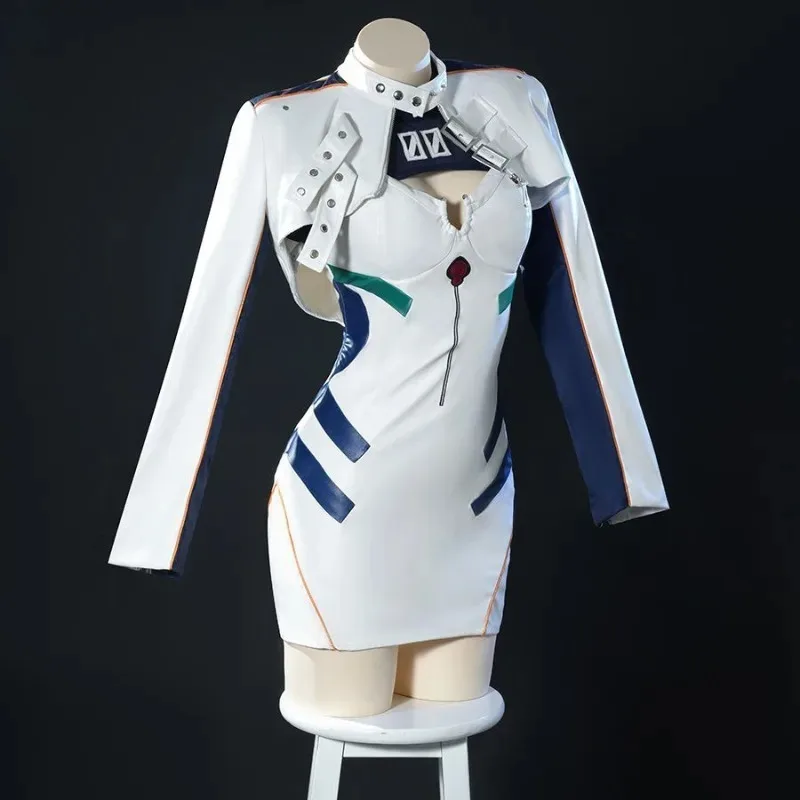 Disfraz de Anime Asuka Hakurei Ayanami Rei, traje de falda de cuero para motocicleta, uniforme para mujer, conjunto completo de vestido de fiesta de Carnaval EVA