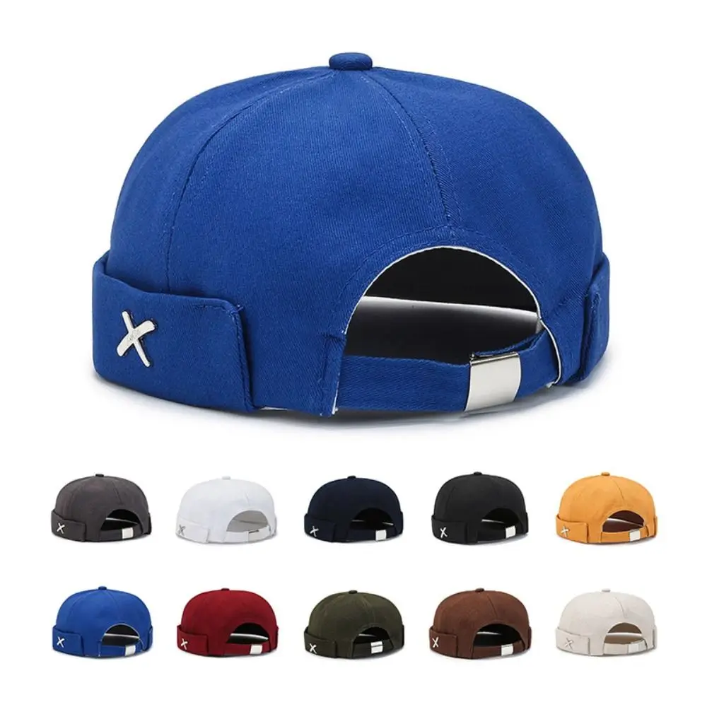 Fashion Vintage Dome Melon Cap Metal X Logo Polyester Brimless Skullies Cap Hip Hop Retro Casual Melon Caps Unisex