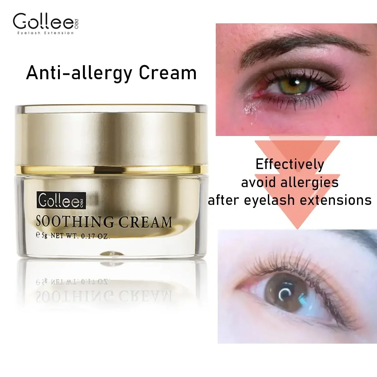 Gollee Eyes Anti-Allergie-Creme nach Wimpernkleber, verhindert Augenreizungen, Anti-Rötungen, Schwellungskleber, Wimpernverlängerungsallergie