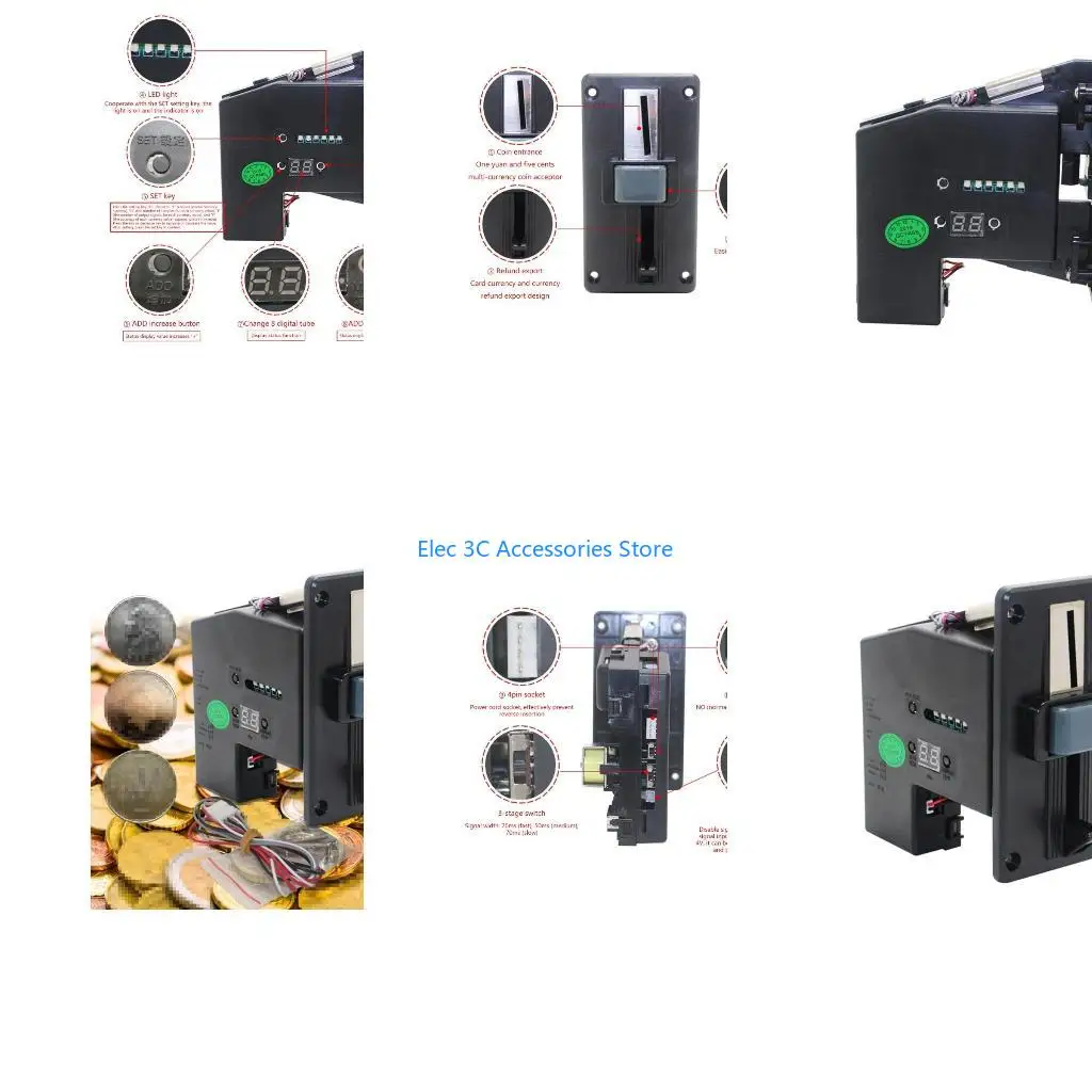Y51A Multiple Type Coin Acceptor Electronic Roll Down Coin Acceptor LED Selector Mechanism Vending Machine Accessories