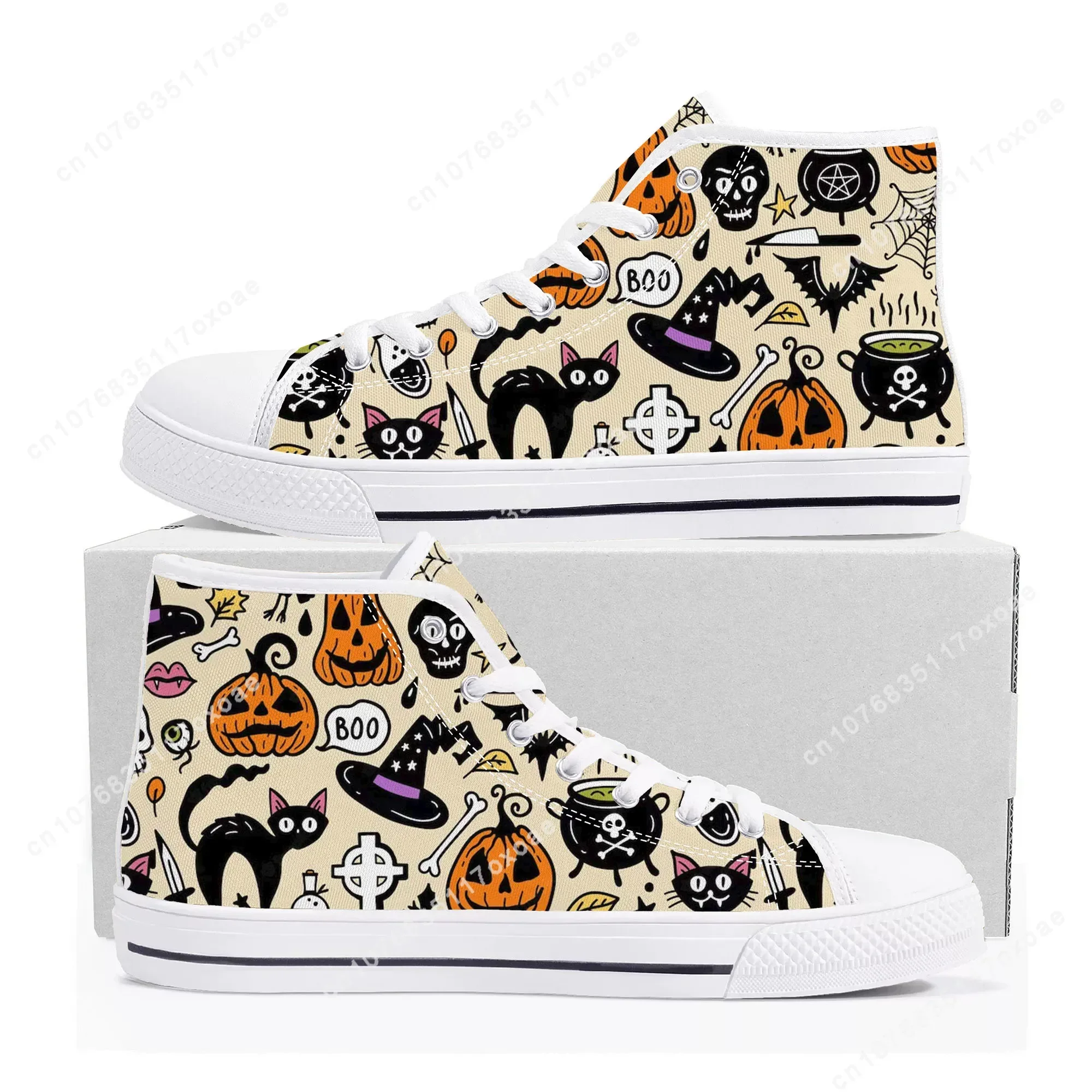 

Halloween Gift High Top Sneakers Mens Womens Teenager High Quality Spooky Lantern Pumpkin Canvas Sneaker Shoe Custom Shoes