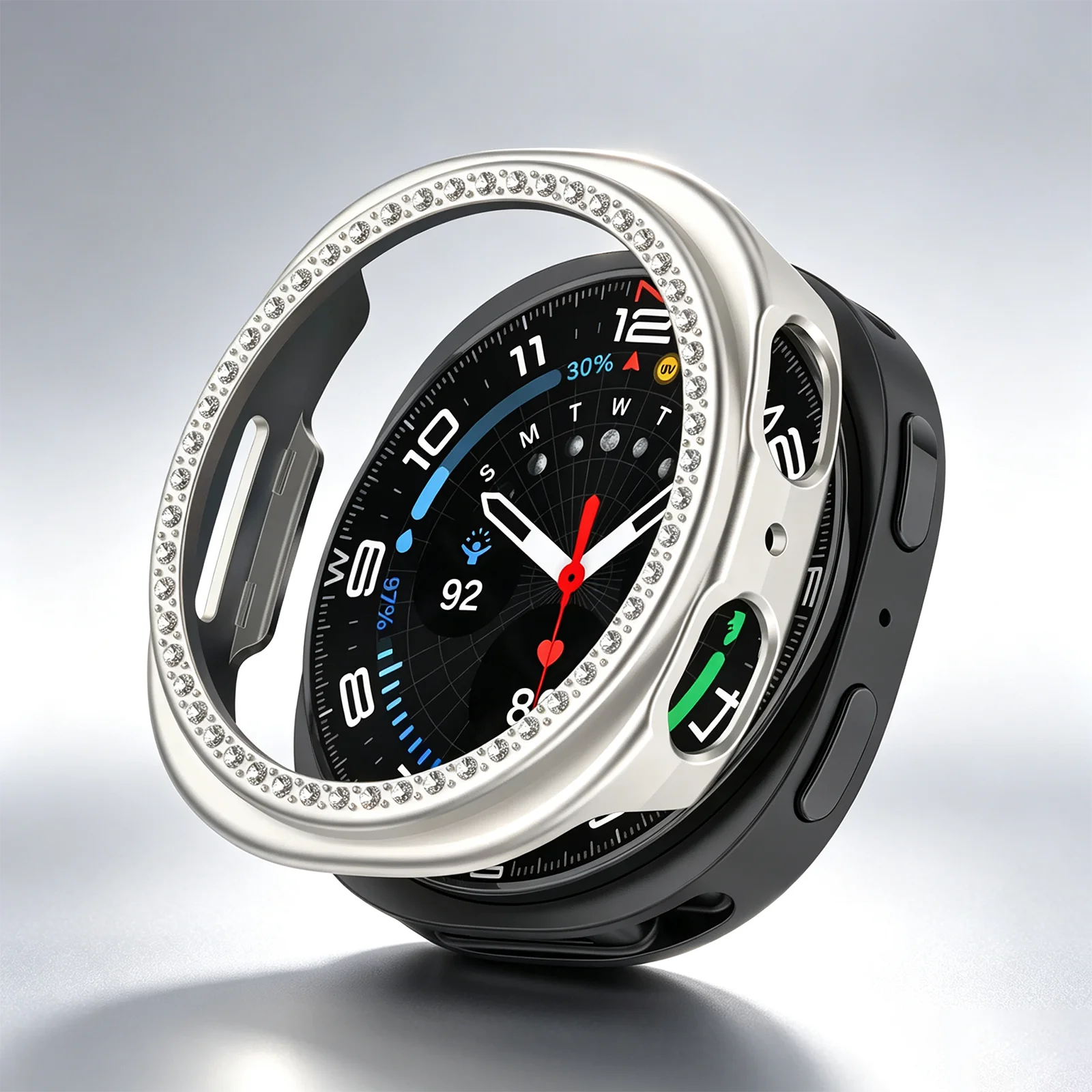 Crystal Diamond Bumper Case for Galaxy Watch 8 40/44mm Transparent Hard PC Cover Scratch-Proof Protective Shell Transparent