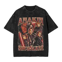 Washed T Shirts Anakin Skywalker Hip Hop Vintage T-Shirt Oversize  Streetwear 100% Cotton Printed Tops Tee Shirt Men Women