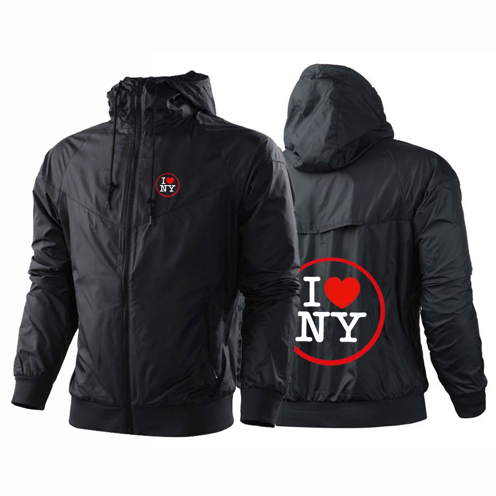 Primavera e outono masculino eu amo nova york logotipo impressão 2025 melhor vendedor jaqueta de bolso com zíper útil casaco à prova de vento hoodies