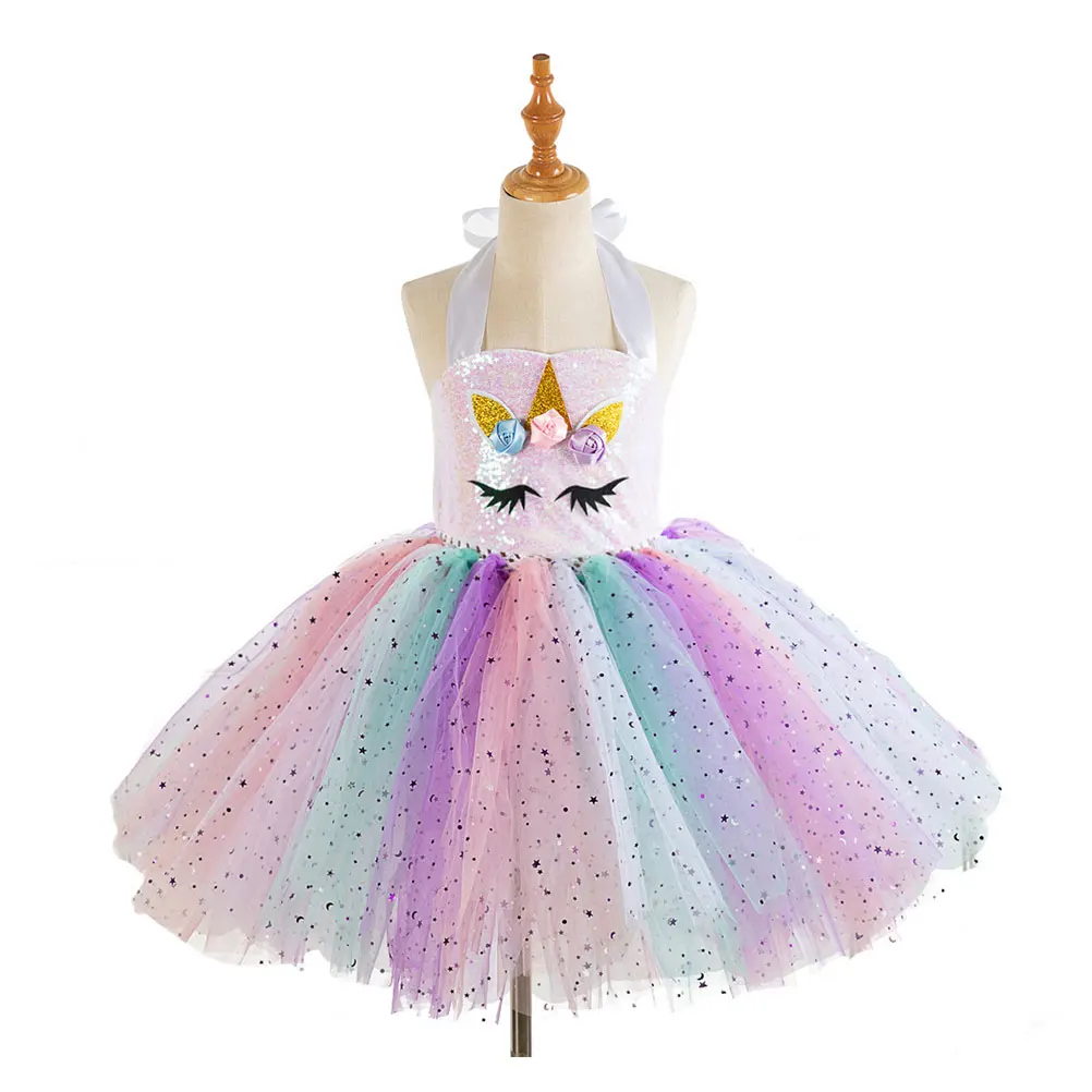 

Unicorn Sequins Tutu Dress Girls Birthday Outfit Party Costume Cosplay Clothing Adorable Carnival Wear for Little Girls