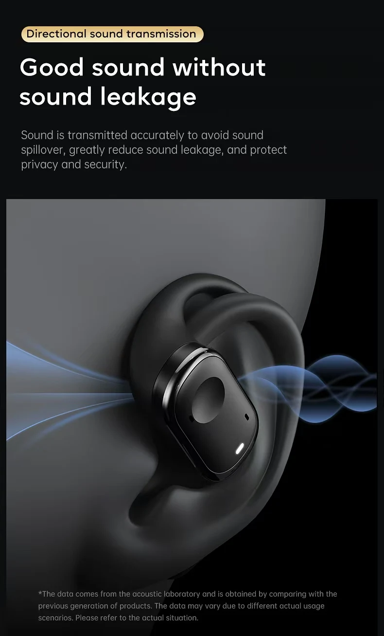 Open-Ear Headphones with Stable Comfort & Hi-Res Sound Pure Bass Boost Bluetooth 5.3 Earbuds OWS Wireless Headphones for Sports