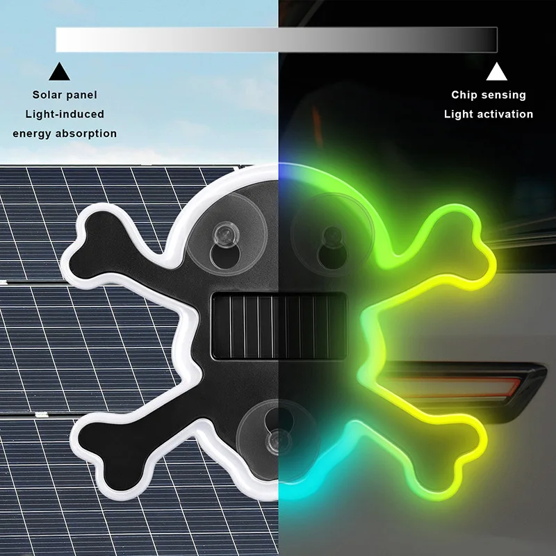 Skull Shape RGB Phantom Color Car Atmosphere Lamp, Solar Powered Suction Cup Triangular Window Decor Light