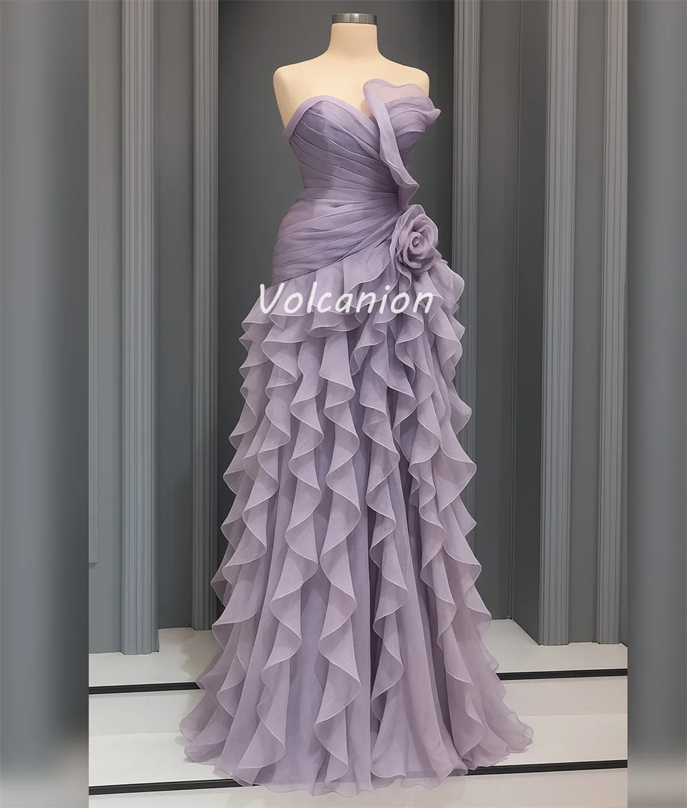 Customized Intricate Matching Organza Pleat Ruched A-line Strapless Handmade Flower Long Dresses Bespoke Occasion Dresses Retro