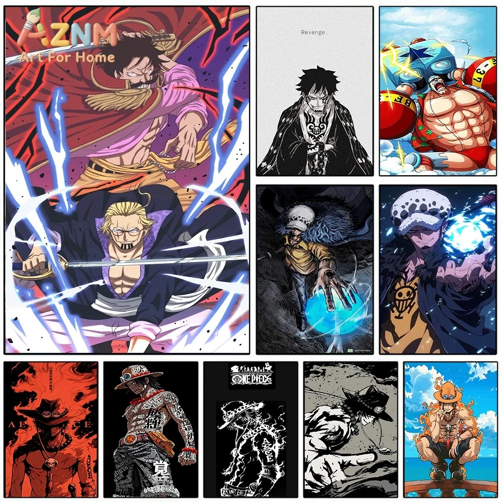 One Piece Anime Canvas Wall Art No Frame Gol D Roger Rayleigh Law Ace Franky Manga Print Painting Bedroom Living Room Home Wal
