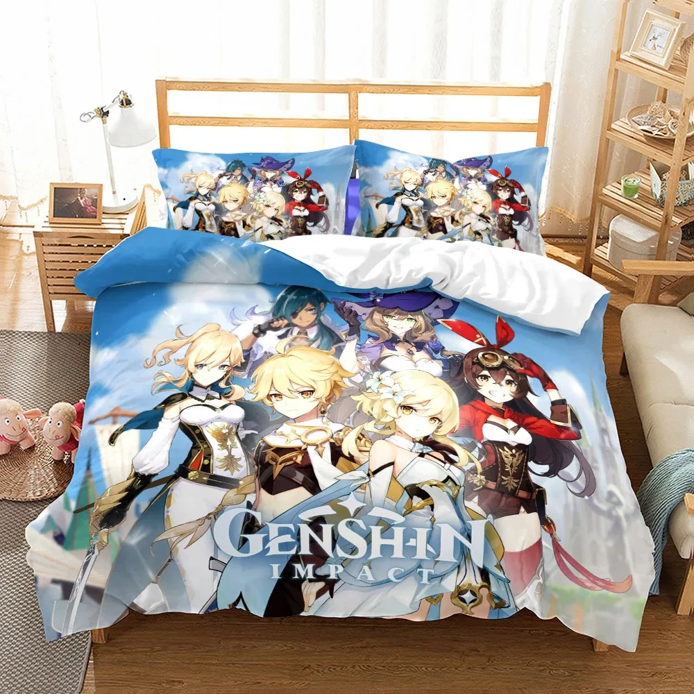 Anime Game Genshin Impact Bedding Set Kawaii Loli Girl Duvet Cover 3D Print Japan Cartoon Bed Quilt Cover Pillowcase No Sheets