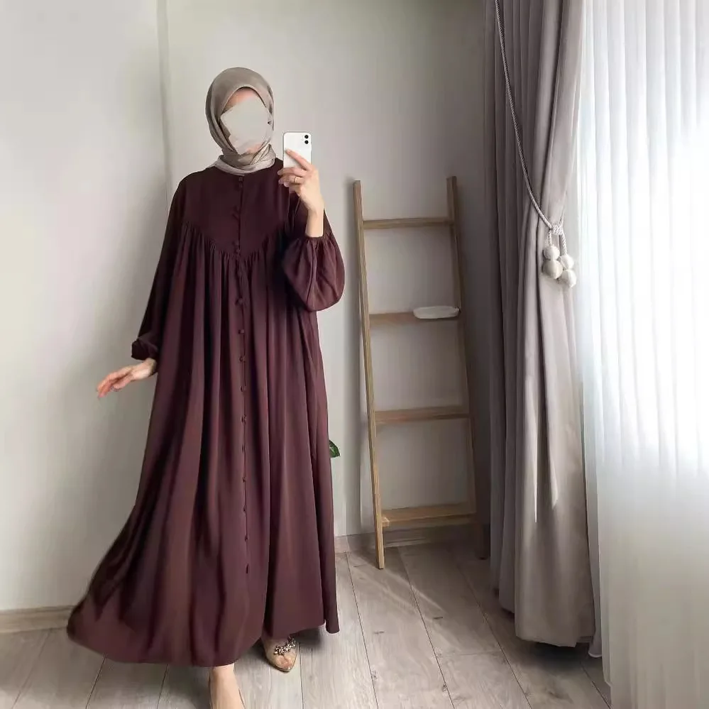 

Dress Abaya Women Modest Vestidos Saudi Arab Long Robe Button Islam Dresses Ramadan Morocco Dubai Eid Muslim Abayas Kaftan