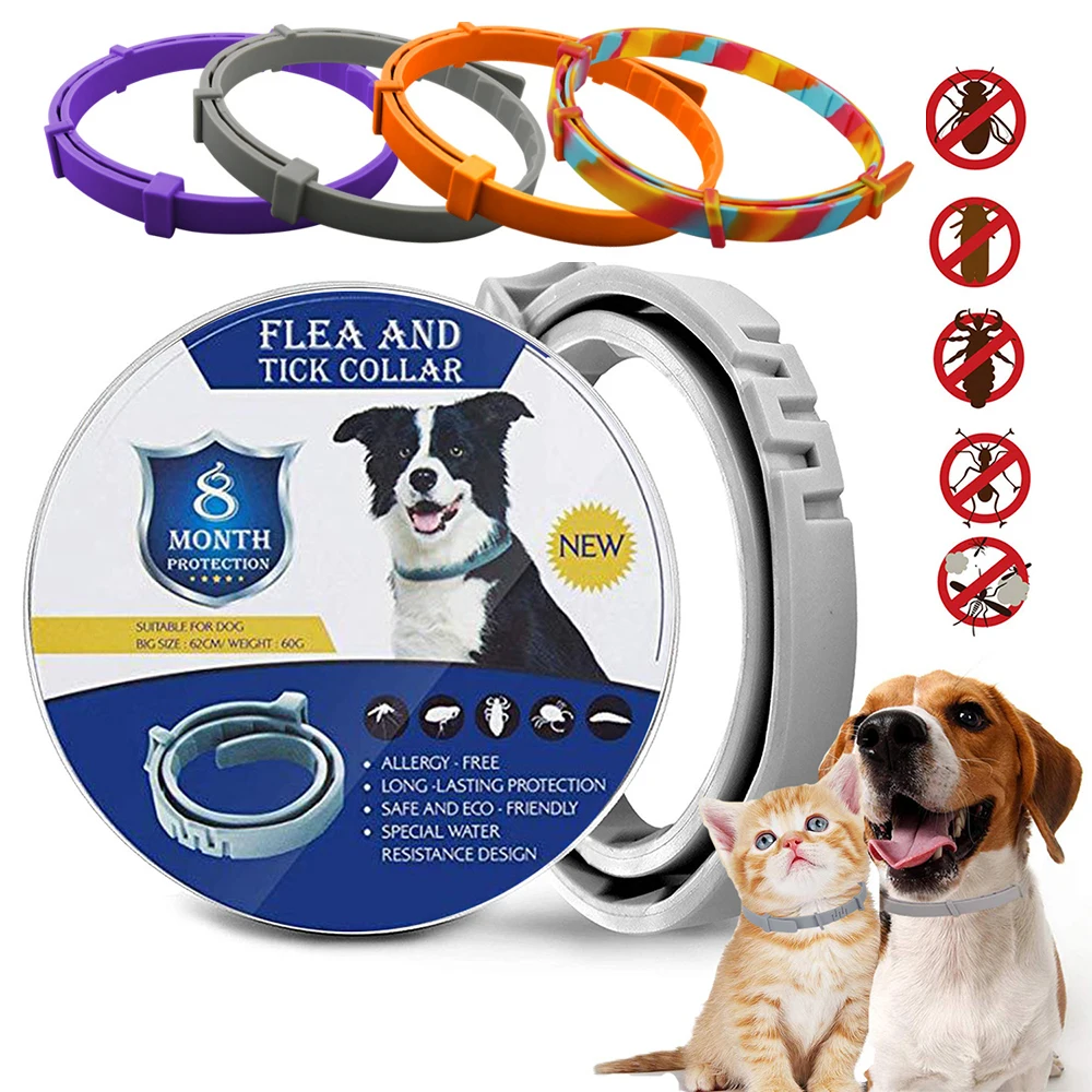 Collar de protección contra pulgas y garrapatas de 8 meses, Collar antimosquitos para prevención de insectos, suministros universales de silicona para mascotas, peluche