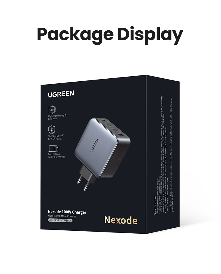 UGREEN USB Charger 100W GaN Charger for Macbook Tablet Fast Charging for iPhone Xiaomi USB Type C PD Charge for iPhone 18 17 16