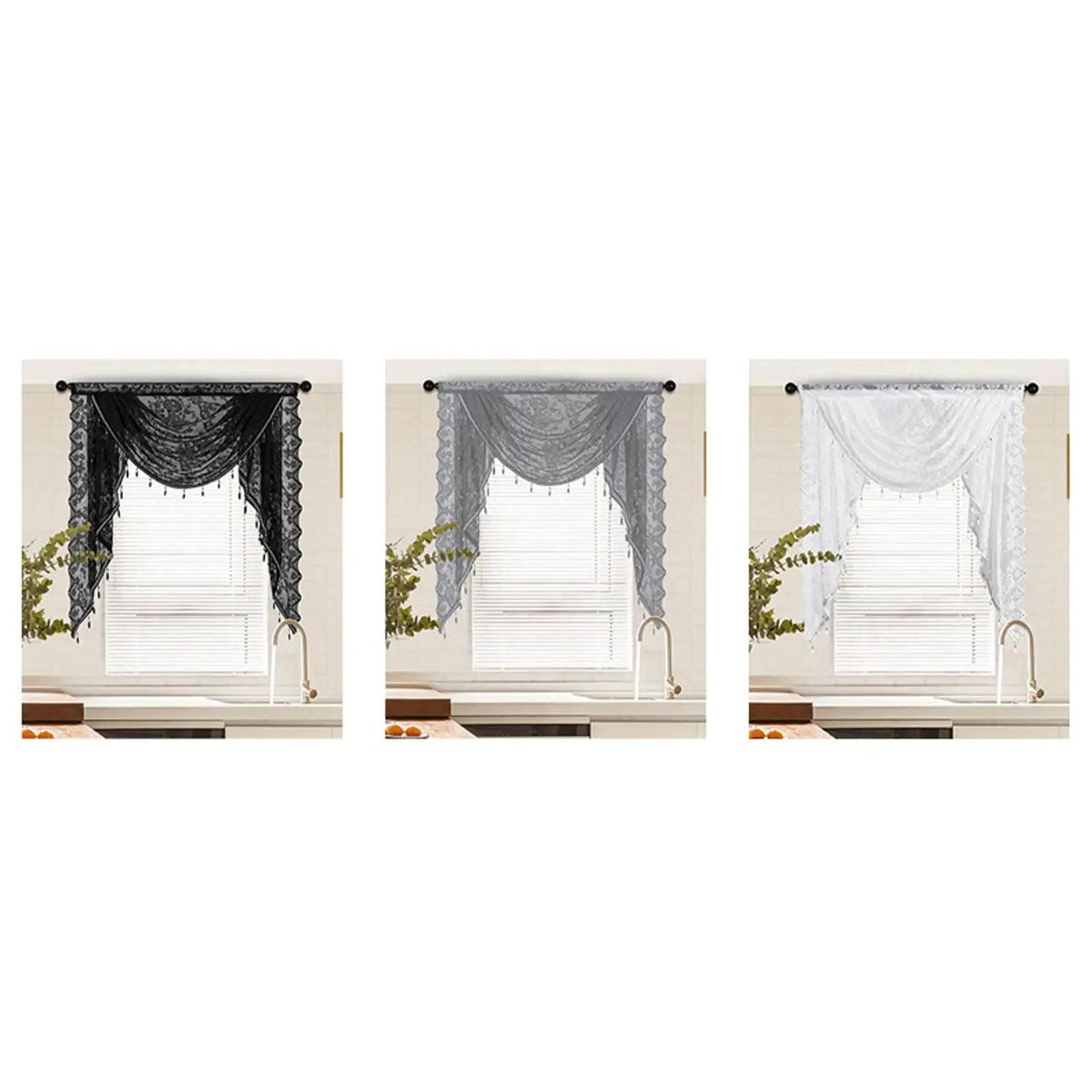 Decorative Curtains Waterfall Window Valance Vintage Style Breathable Swag Bead Tassels for Family Bedroom