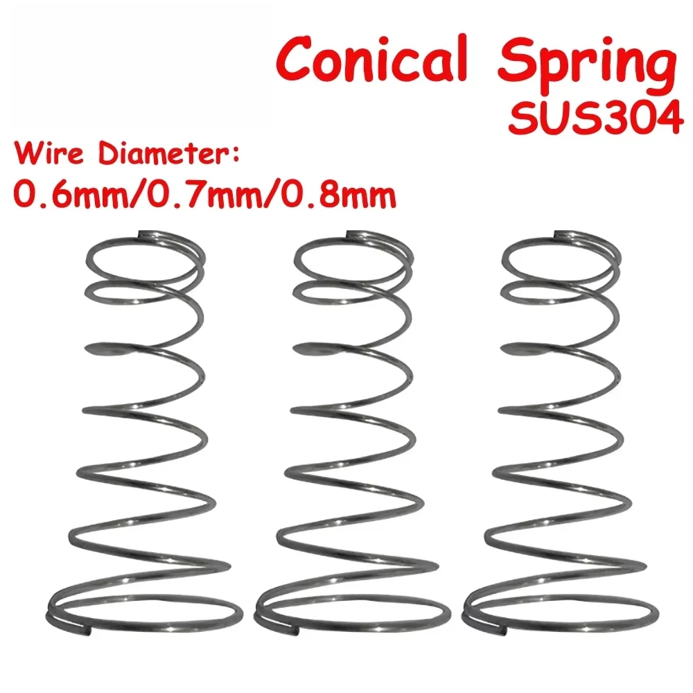 Beicai 10pcs Sus304 Stainless Steel Tower Spring Conical Compression Springs Wire Diameter 0.6mm 0.7mm 0.8mm Battery Springs