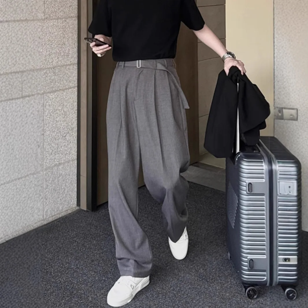 

Men's Suit Pants Summer New Naples Style Ice Silk Trousers Straight Leg Wide Leg Casual Pants With Draping Fit