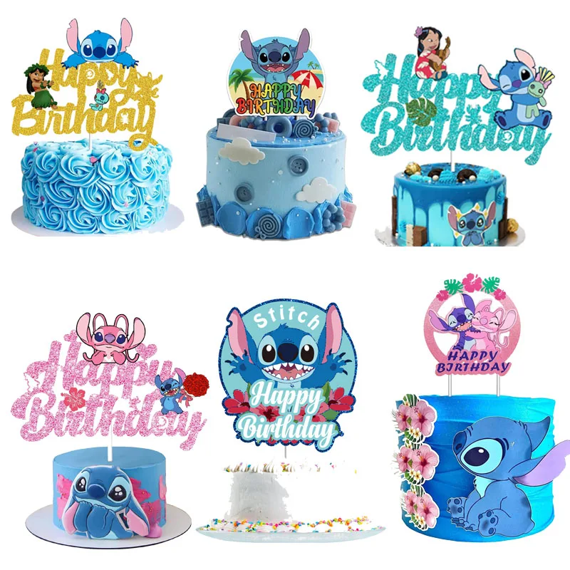 

Disney Lilo&Stitch Glitter Paper Cake Topper Hanppy Birthday Cake Decorations For Kild Birthday Baby Shower Party Decor Supplies