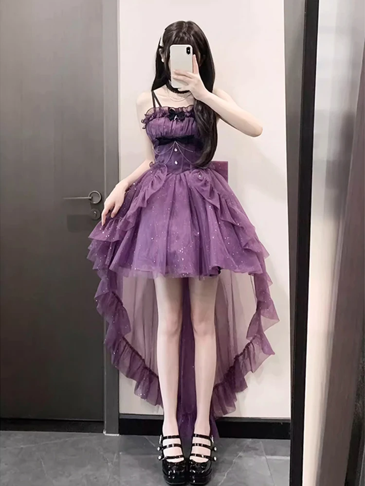 Purple Light Formal Dress Lolita Cute Thin and Glittering Trailing Pettiskirt