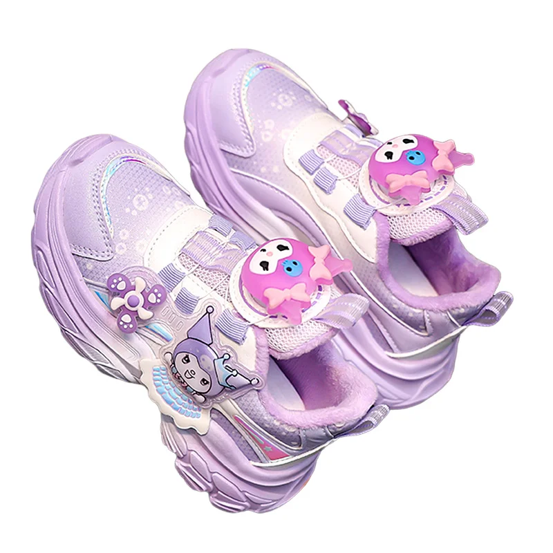 Sanrios Girl Cotton Shoes Winter Velvet Children's Shoes Anime Figure Kuromi New Breathable Keep Warm Kawaii Cartoon Sneakers