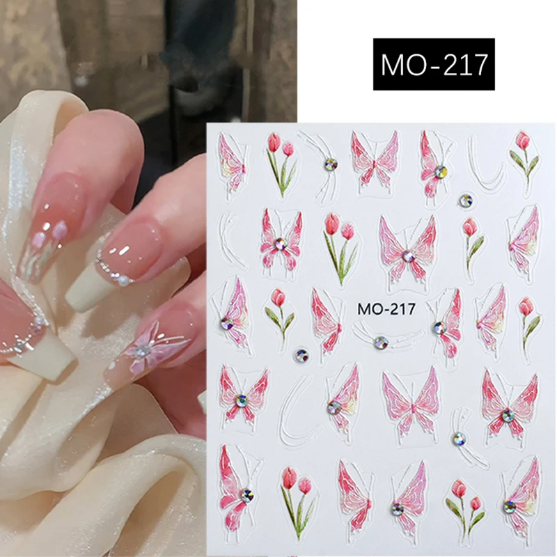 3D Nail Stickers White Flowers Daisy Florals Leaves Decals Elegant Nail Art Adhesive Sliders Charms Manicure Decorations