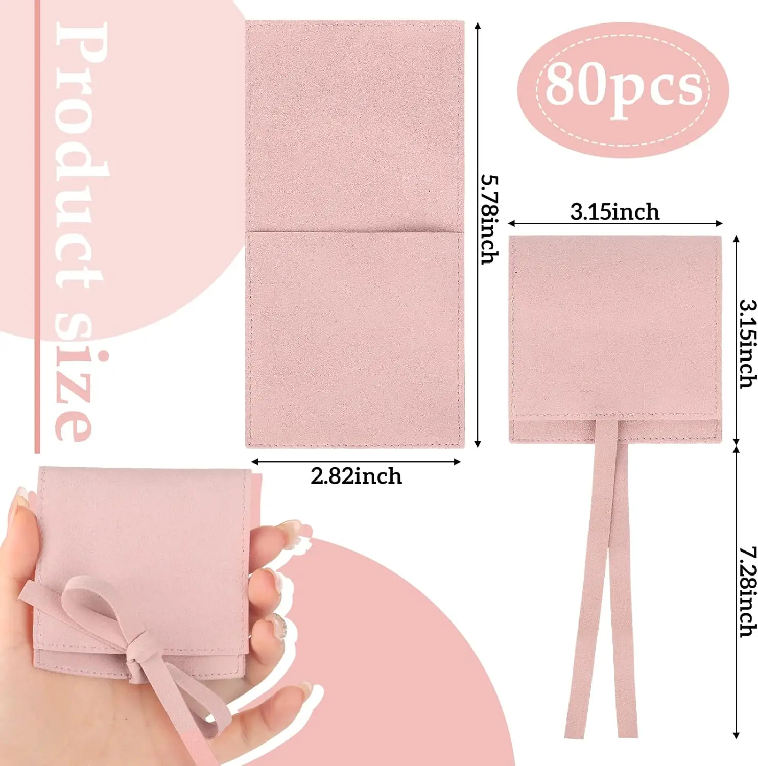 80 Pcs Microfiber Jewelry Pouch 8x8 cm Jewelry Packaging Bag Luxury Small Jewelry Gift Bag for Small Business Envelope Style Bra
