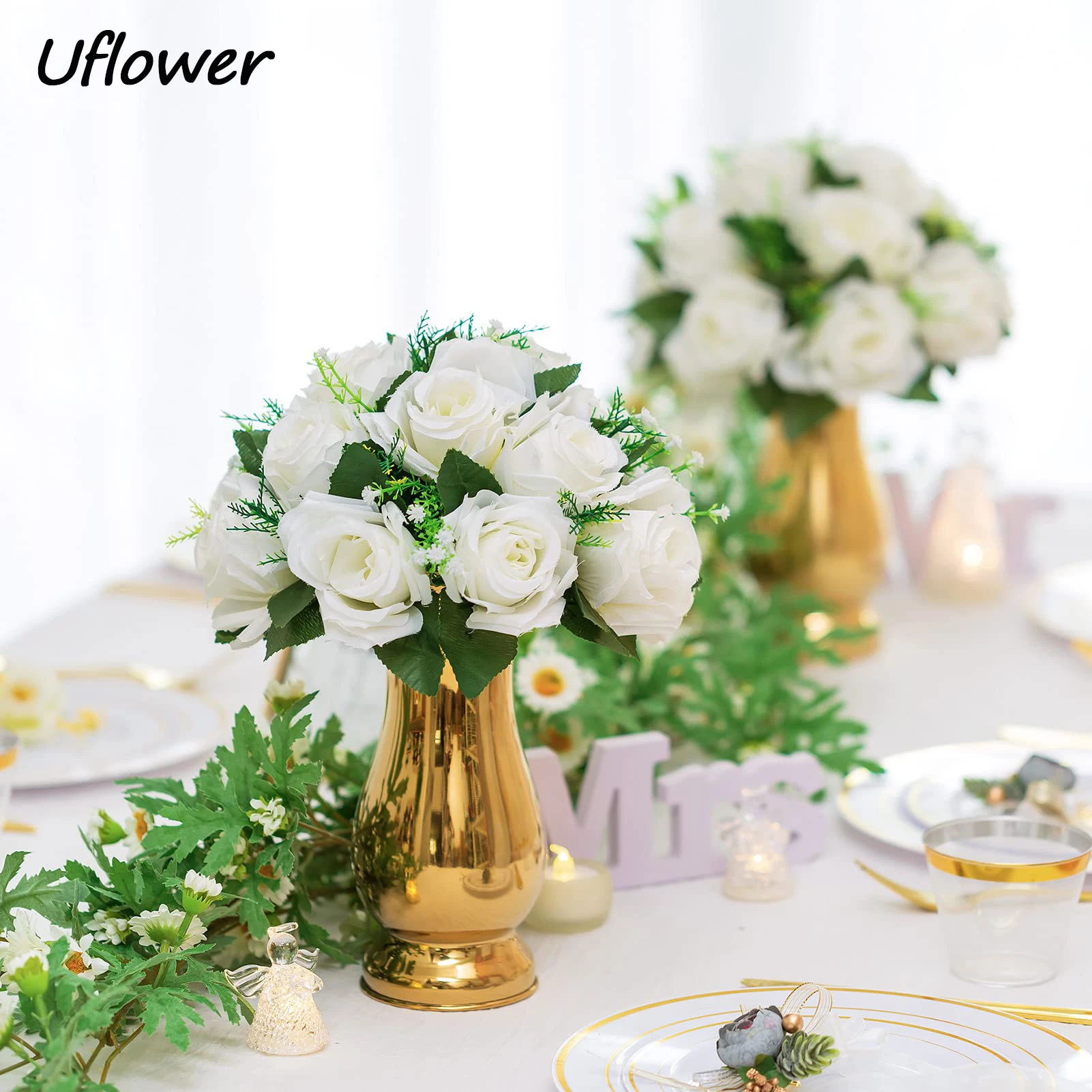 Artificial Flowers Plastic Rose Ball Silk Fake Flower Floral Bouquet Wedding Birthday Party Centerpiece Table Arrangements Decor